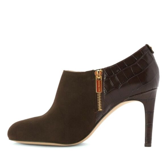 New! MICHAEL KORS Women's Suede Croc Embossed Booties Ankle Boots Brown Shoes - Picture 2 of 10